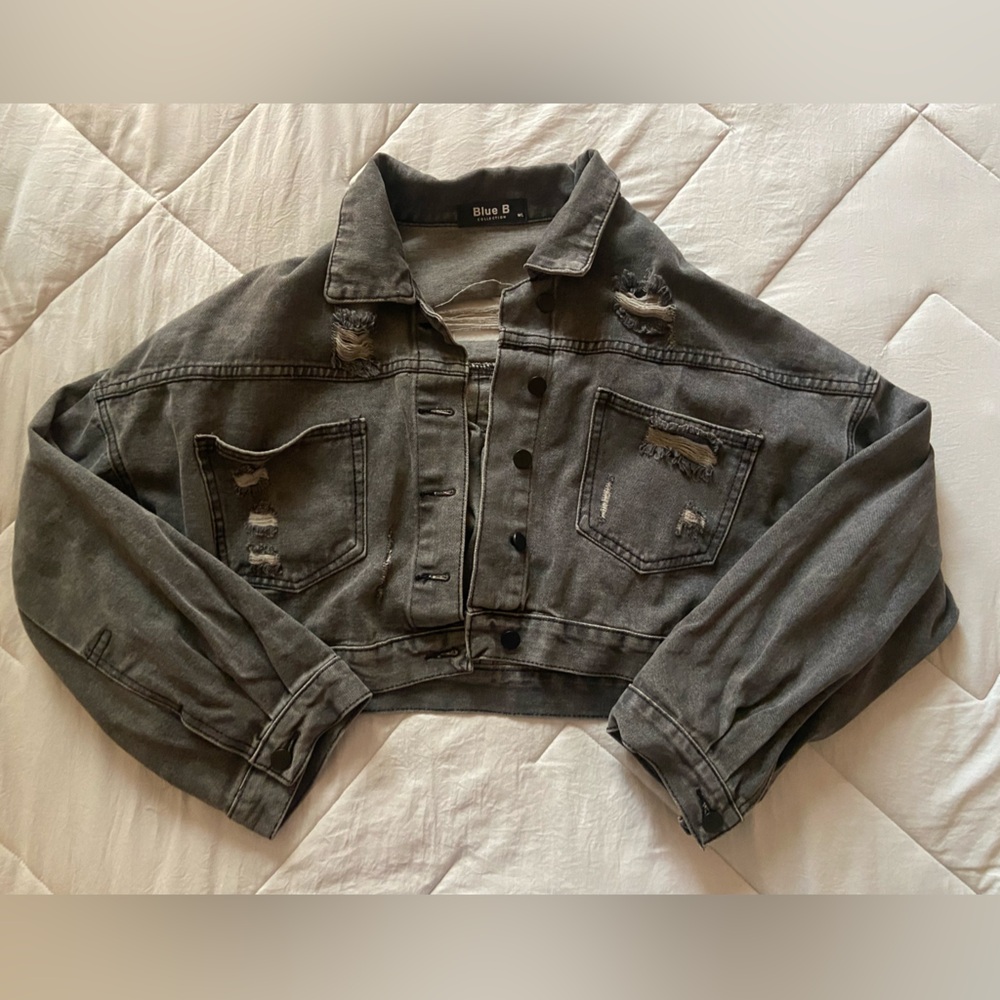 Cropped black denim jacket